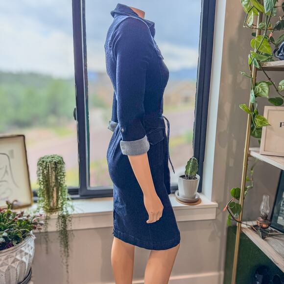 White House Black Market-Denim Zip Front Collared Dress-Pockets-Women's Size 2 - Picture 4 of 9
